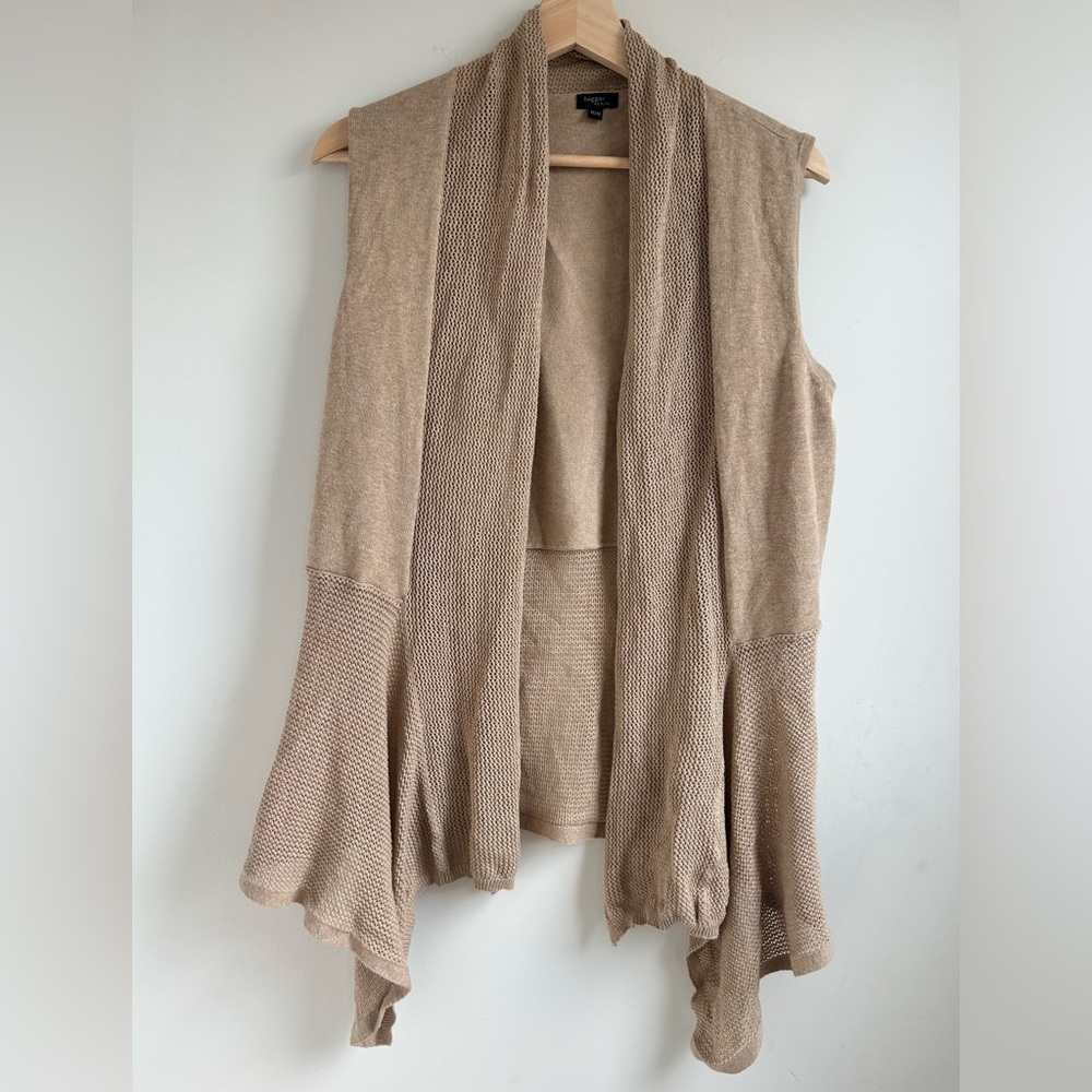 Haggar Petite Taupe Sleeveless Open-Front Knit Cardigan Vest